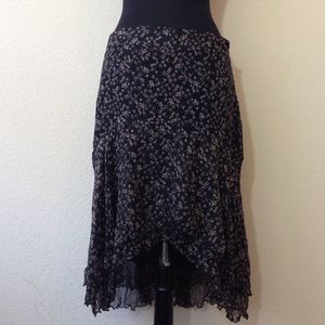 To The Max 100% Silk Hi-Lo Tiered Ruffle Skirt